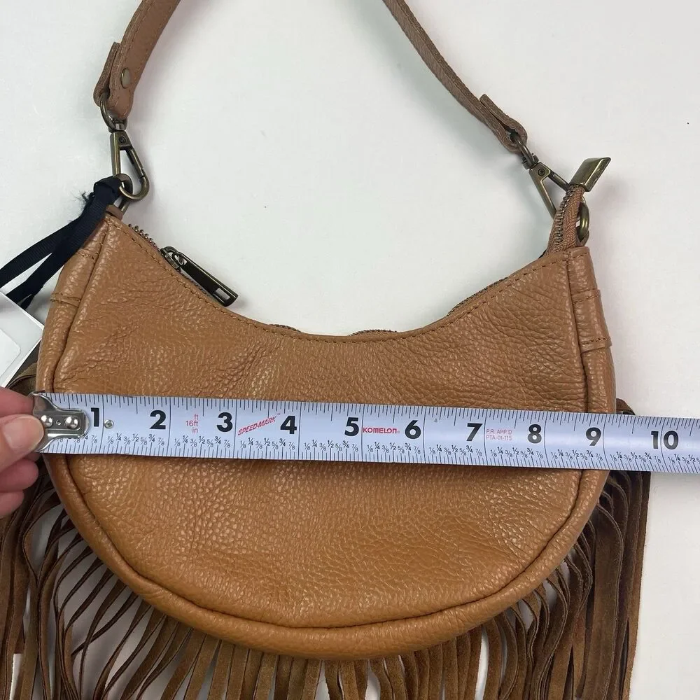 NWT Marlon Italy Leather Fringe Crescent Hobo Bag Brown Western Cowgirl Festival